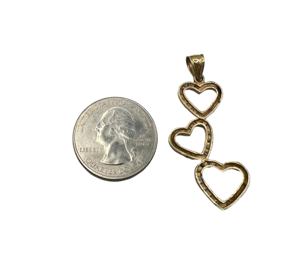 10k Yellow Gold Triple Heart Pendant with CZ Accents  2.1g
