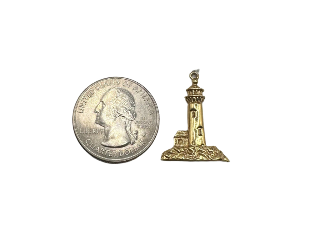 14K Yellow Gold Lighthouse Pendant Charm - 2.3 Grams