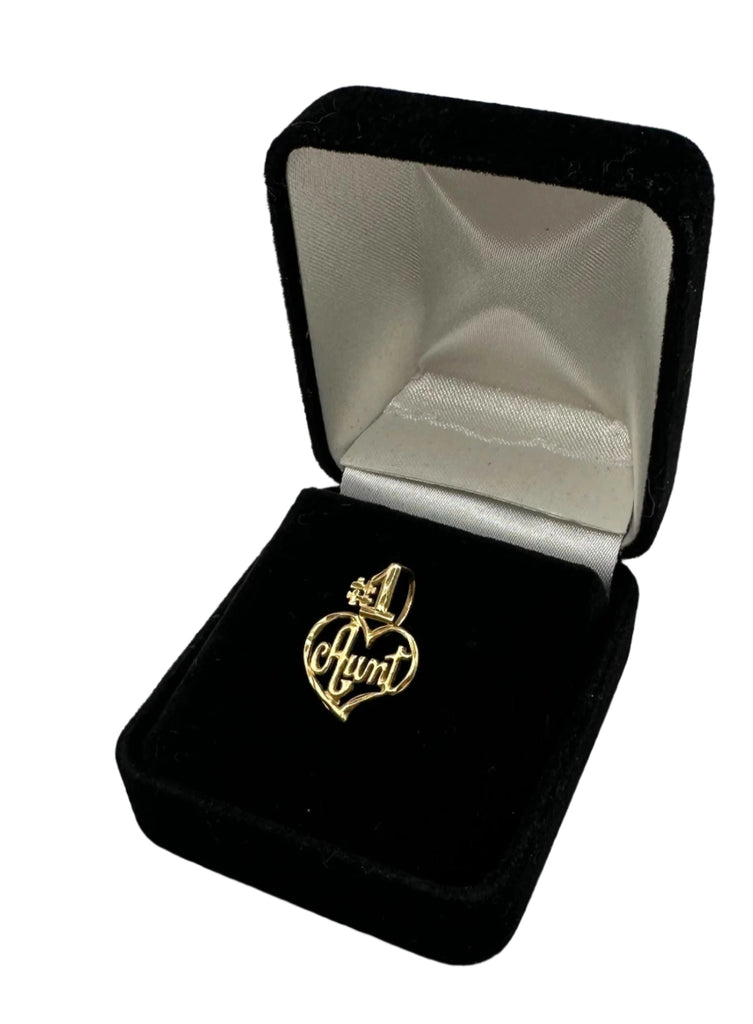 Number 1 Aunt Heart Pendant Charm - 14k Yellow Gold - 1.1 Grams