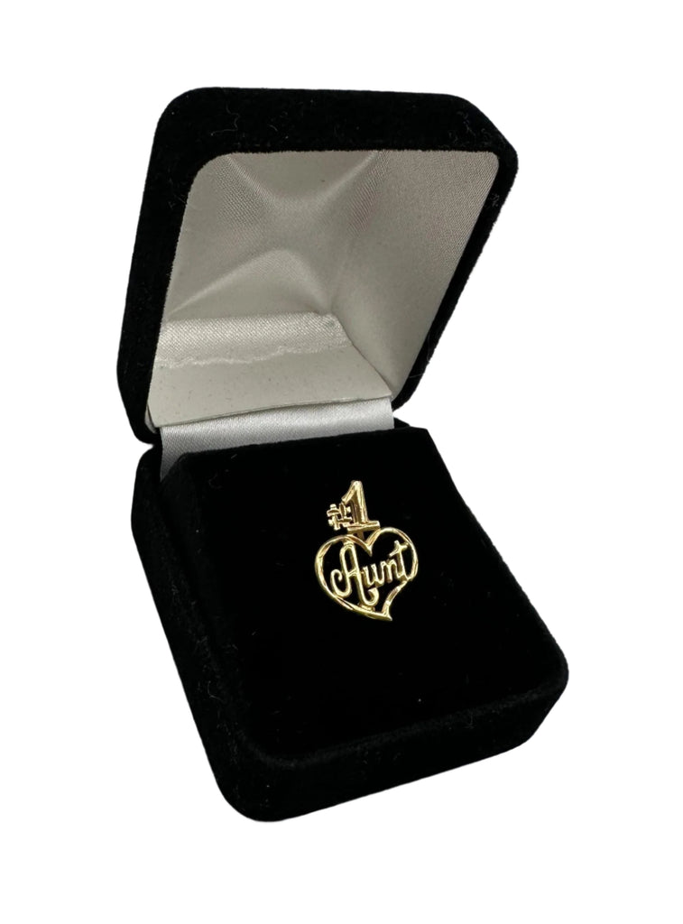 Number 1 Aunt Heart Pendant Charm - 14k Yellow Gold - 1.1 Grams