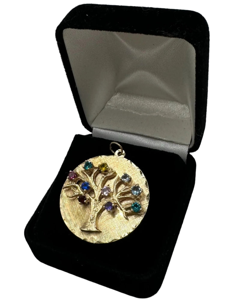 14K Yellow Gold Family Tree Pendant with Multicolor Gemstones
