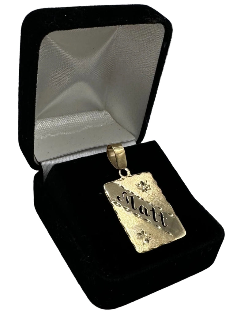 14k Yellow Gold "Matt" Name Pendant  Personalized Rectangle Charm