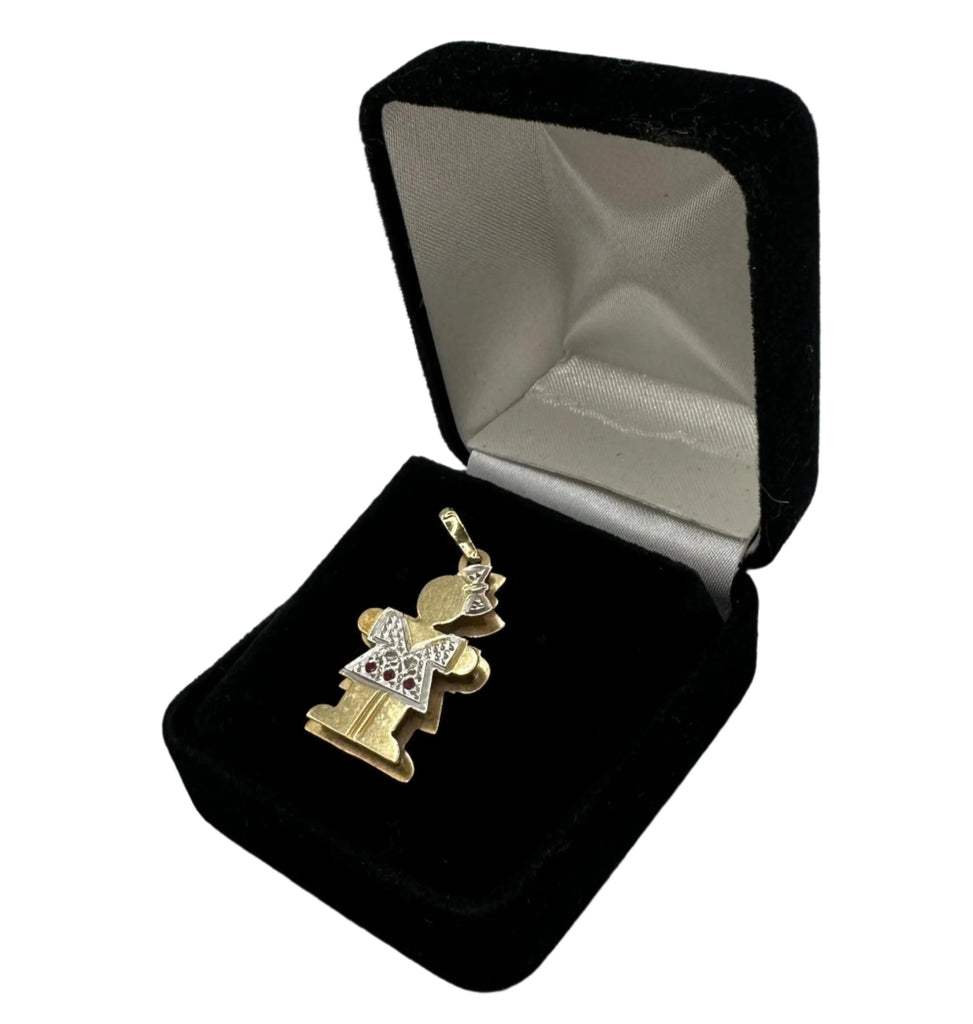 Vintage 14K Yellow and White Gold Little Girl Pendant with Ruby Accents - 2.7 Grams