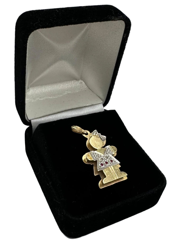 Vintage 14K Yellow and White Gold Little Girl Pendant with Ruby Accents - 2.7 Grams