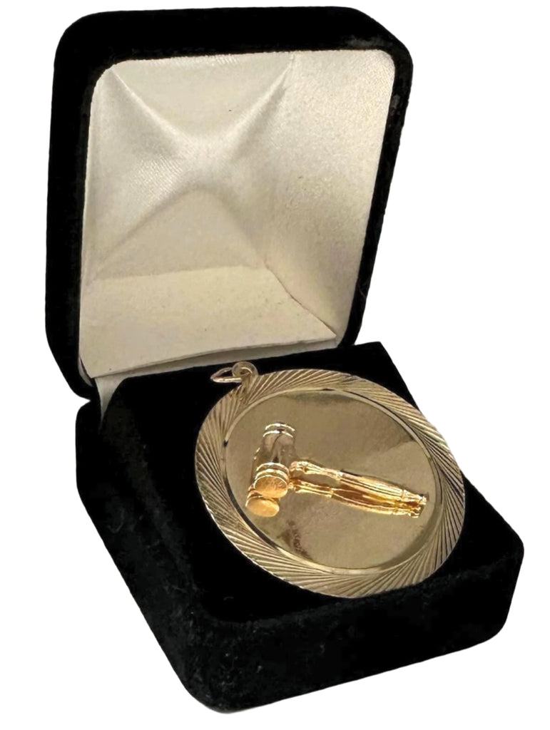 Vintage 14K Yellow Gold Gavel Pendant with Rope Frame - 9.5 Grams
