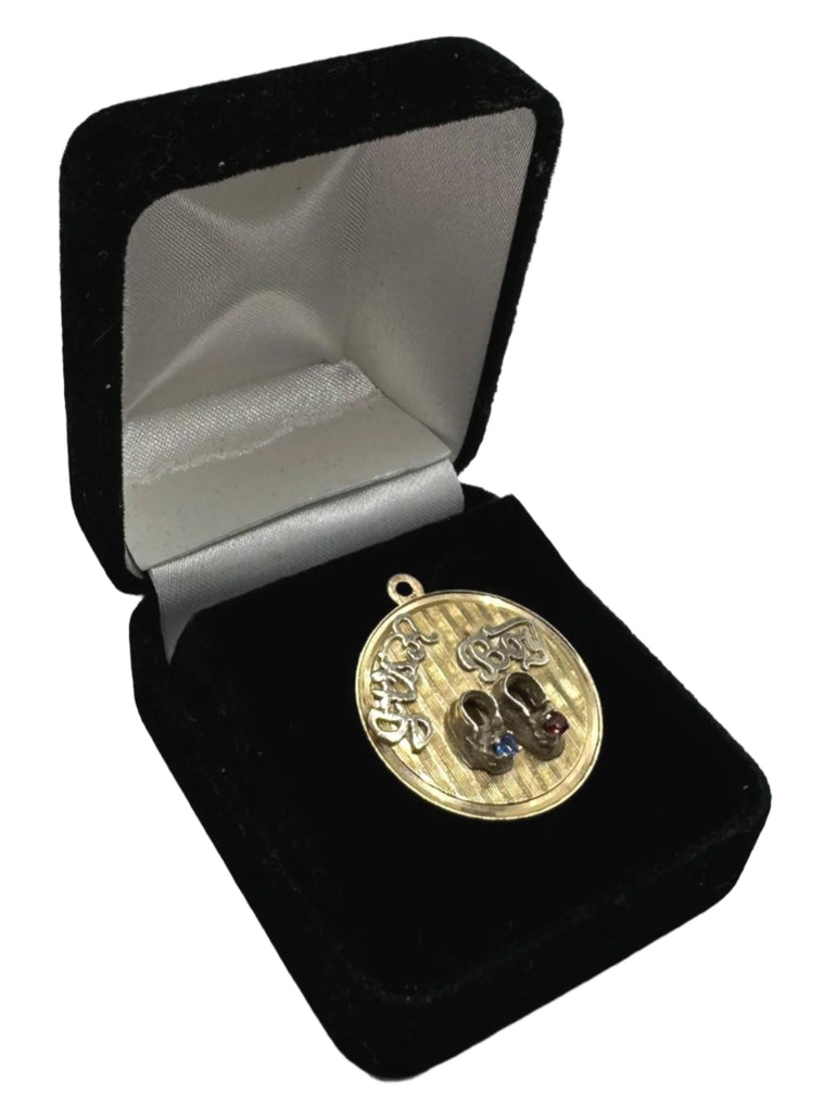 14k Yellow Gold “Baby Boy Pendant with Birthstone Booties