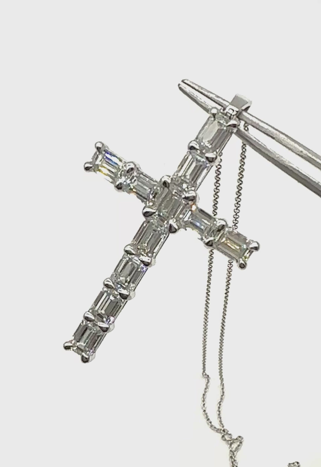 Emerald Cut Lab Diamond Cross Necklace angle