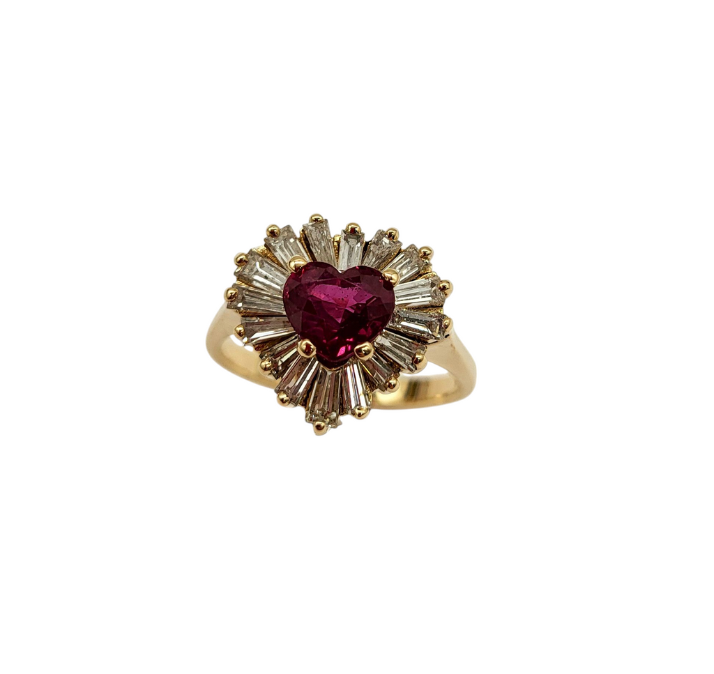 Heart Shaped Ruby and Diamond Ballerina Ring