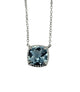 .925 Sterling Silver Cushion Cut Blue Topaz Stationary Pendant Necklace