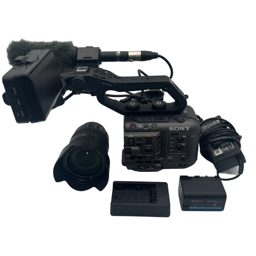 Sony video camera with accessories on a white background
