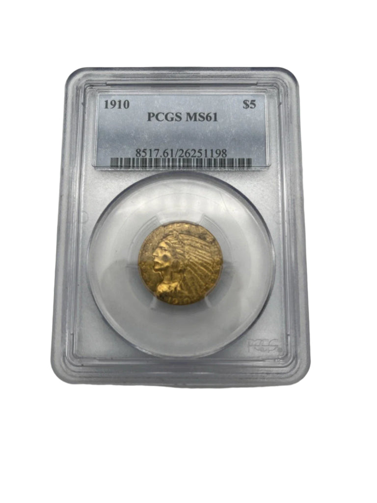 Gold coin in a protective case with a PCGS label on a white background