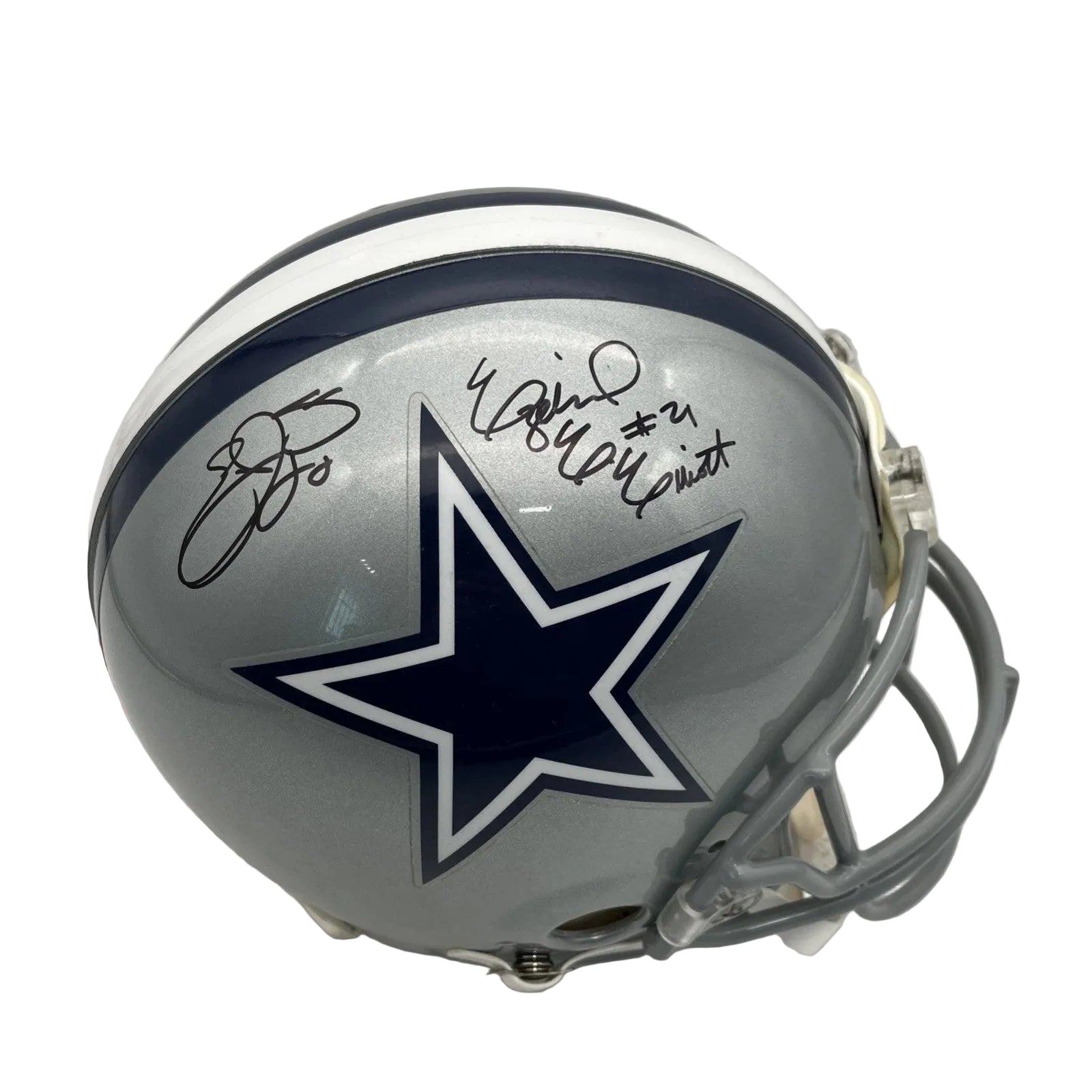 elliott football helmet Ezekiel ElliottEmmitt Smith Dallas Cowboys Dual-Signed Riddell Pro-Line Helmets - Dublin Color:Camo Carbon Featured is an Ezekiel head protector