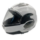 White motorcycle helmet with clear visor on a gray background