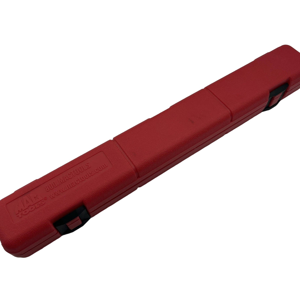 Red tool case on a white surface