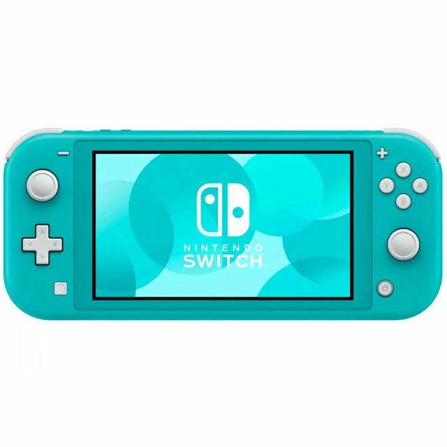 Nintendo Switch Lite 32GB handheld console in turquoise with built-in controls and compact design, displayed front-facing.