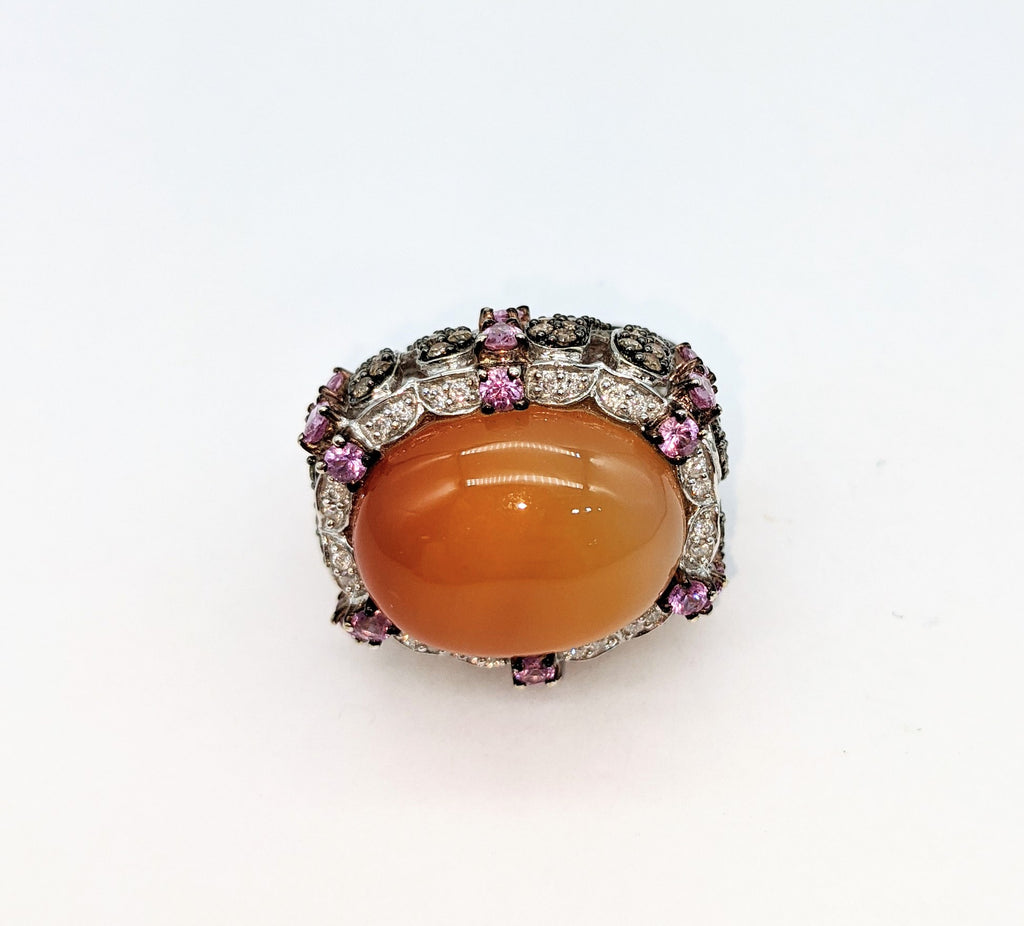 14 karat white gold with 1.65 carat total weight in diamonds pale orange ombre cabachon stone ring - Dick's Pawn Superstore