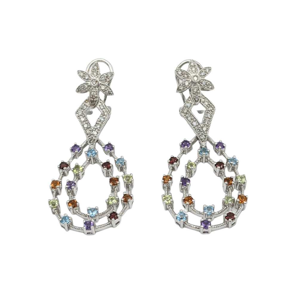 Mixed Color Gemstones and Diamond Earrings - Dick's Pawn Superstore