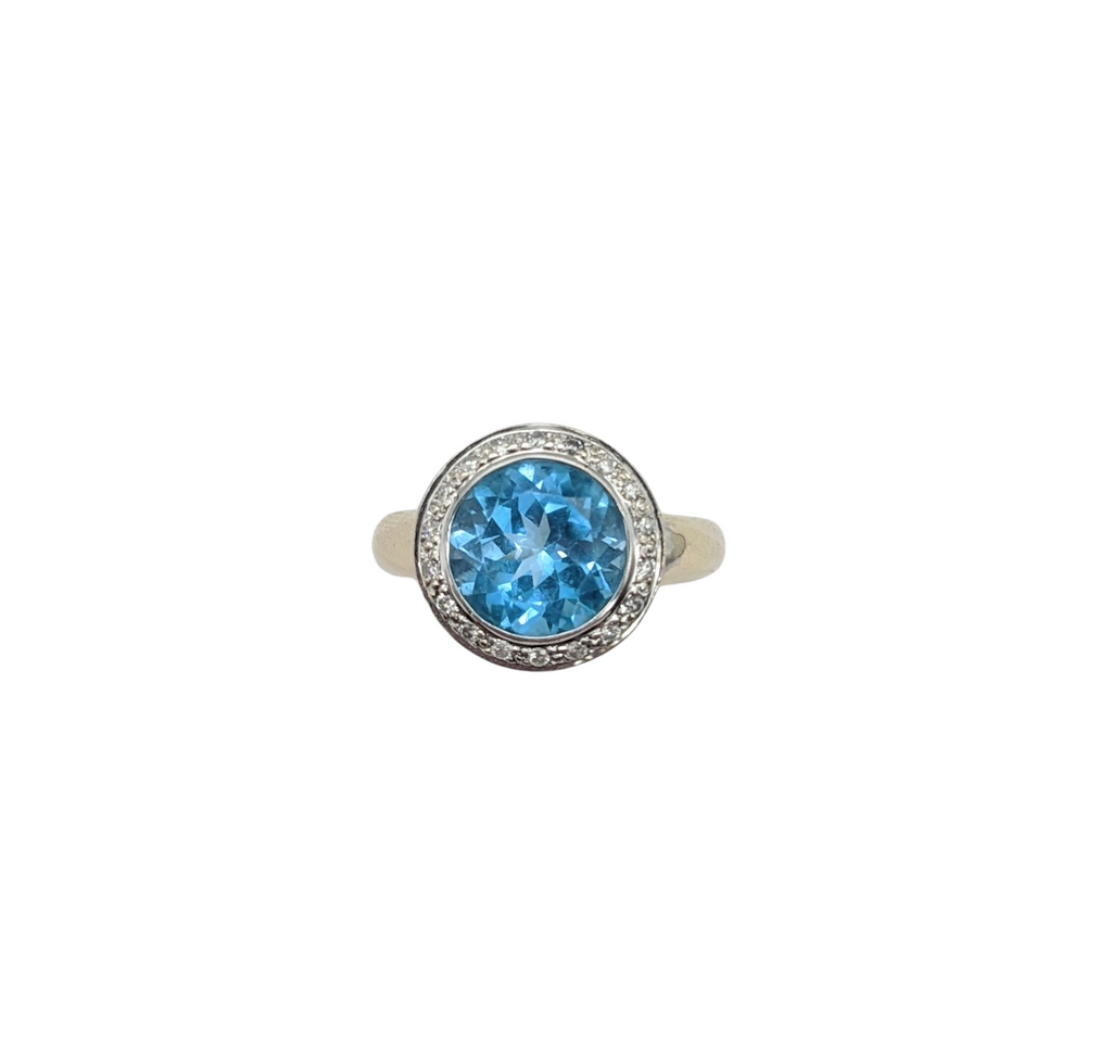 Blue Topaz ring with Diamond Chip Halo - Dick's Pawn Superstore