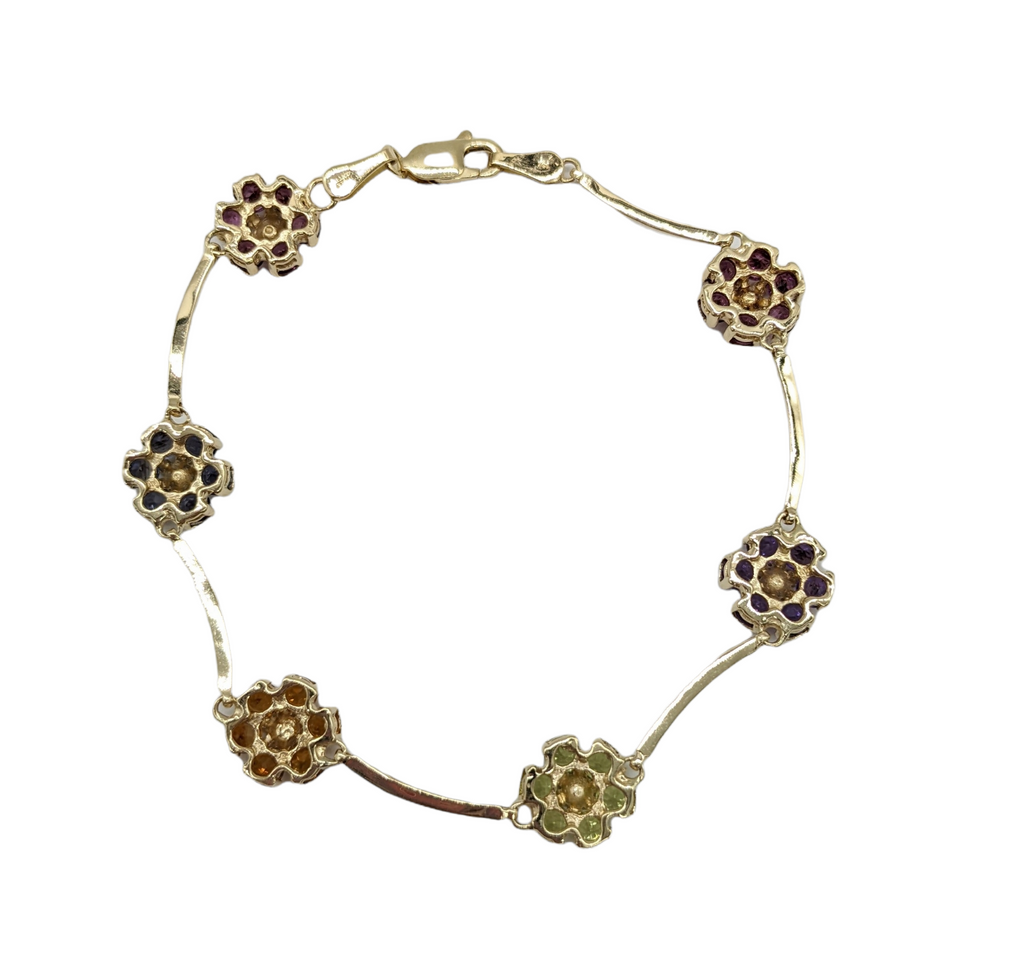Multi-Colored Gemstone Floral Fancy Link Bracelet - Dick's Pawn Superstore