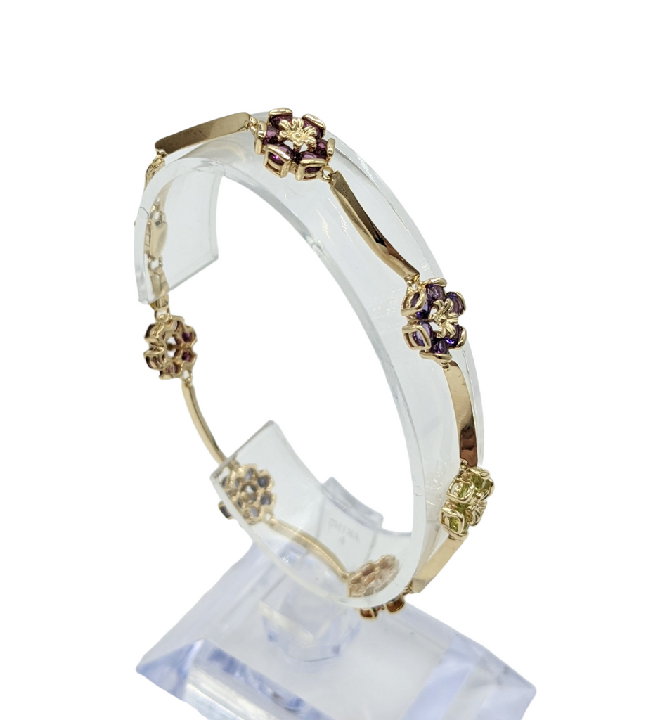 Multi-Colored Gemstone Floral Fancy Link Bracelet - Dick's Pawn Superstore