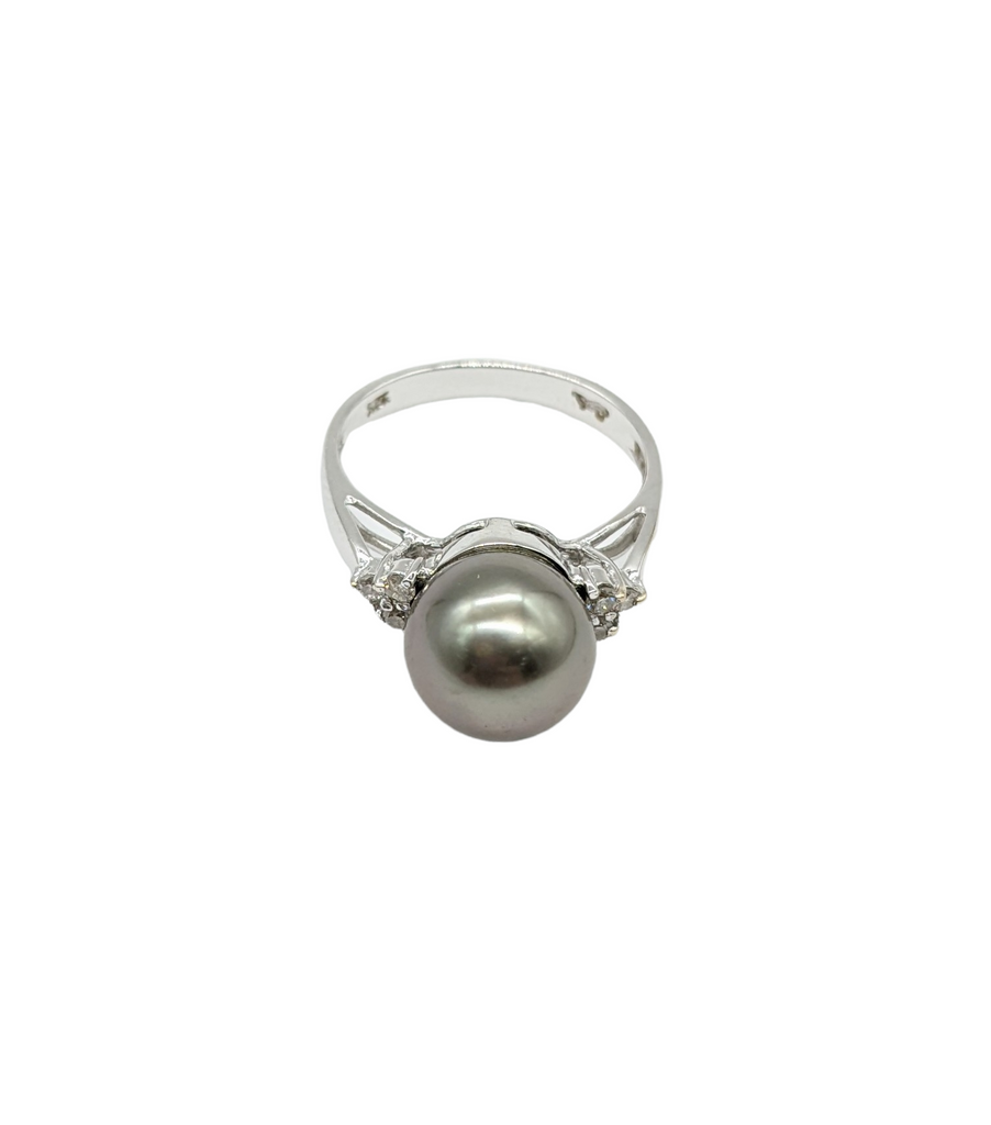 Tahitian 10 mm Pearl Ring with Diamond Chips - Dick's Pawn Superstore