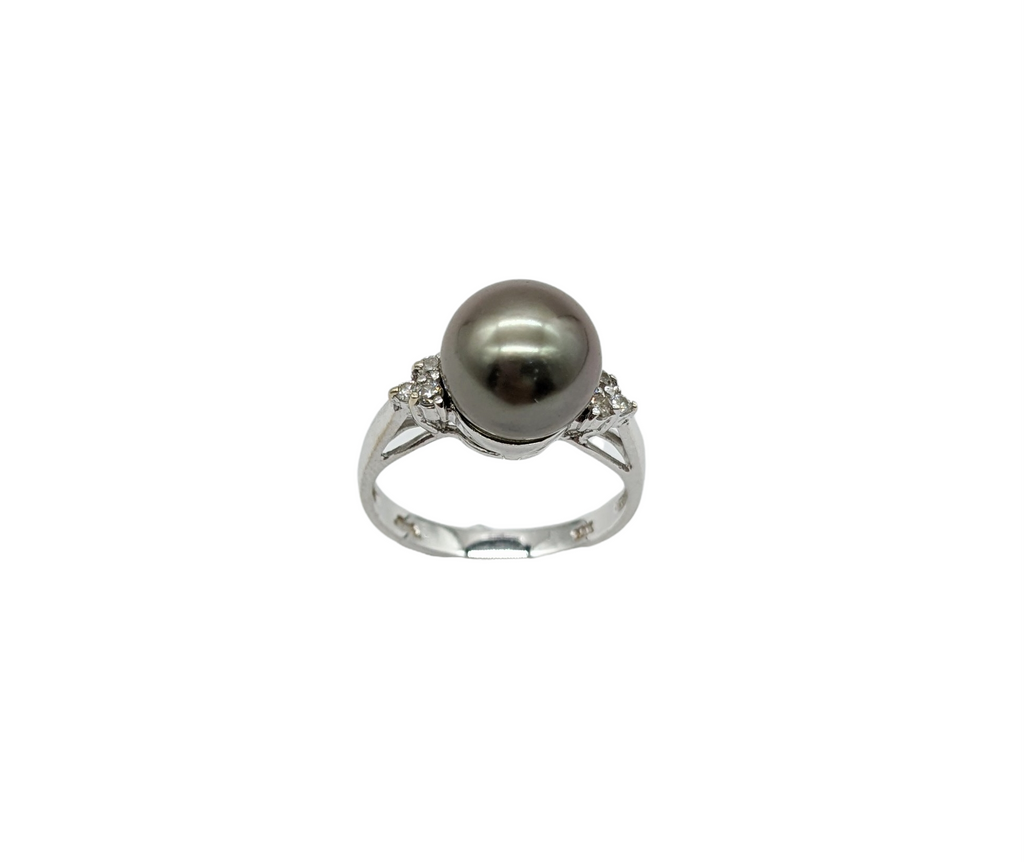 Tahitian 10 mm Pearl Ring with Diamond Chips - Dick's Pawn Superstore