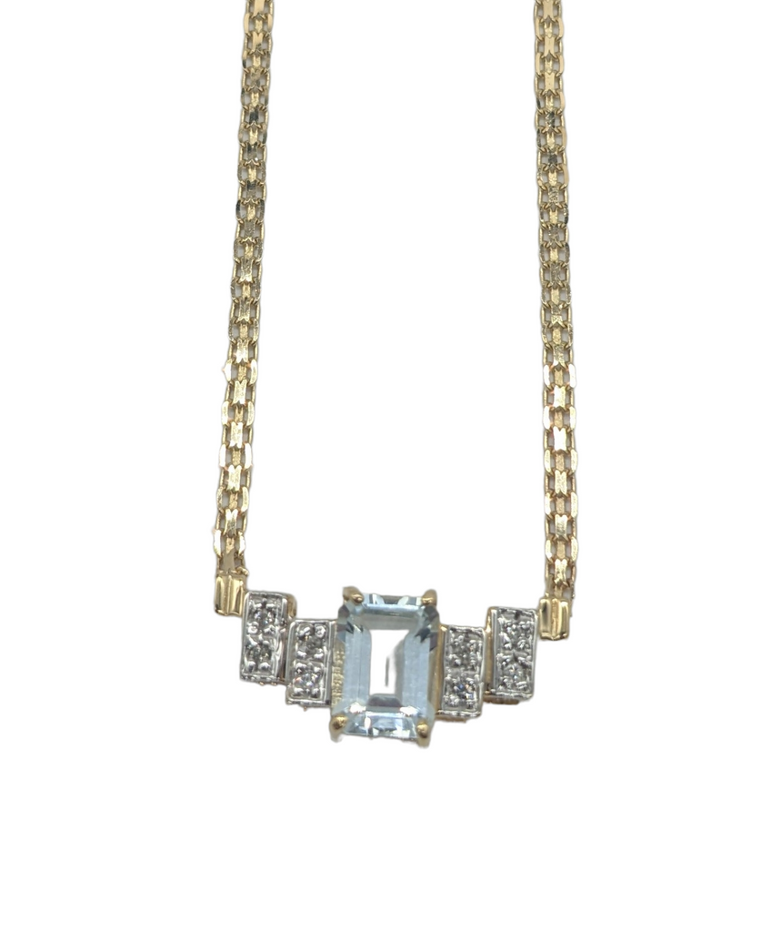 Aquamarine and Diamond Chip Fancy Link Necklace - Dick's Pawn Superstore