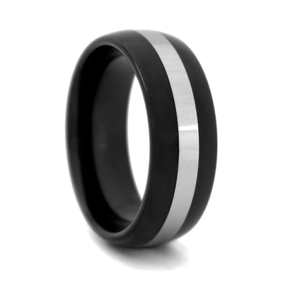 Comfort Fit Domed 8mm Black High Polish Tungsten Carbide Wedding Ring with Silver Center - Dick's Pawn Superstore