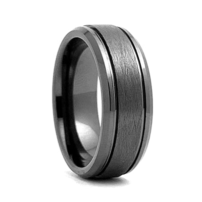 Comfort Fit 8mm High-Tech Ceramic Wedding Ring with High Polish Beveled Edges and Meteorite-Look Center - Dick's Pawn Superstore