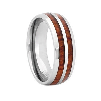 Comfort Fit Domed 8mm Tungsten Carbide Wedding Ring With Exotic Koa Wood Inlay - Dick's Pawn Superstore