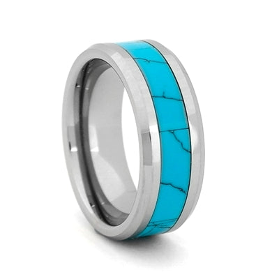 Comfort Fit 8mm Tungsten Carbide Wedding Ring With Turquoise Inlay - Dick's Pawn Superstore