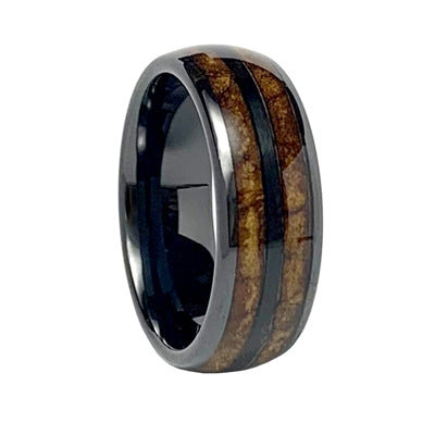 Comfort Fit 8mm Domed Black High-Tech Ceramic Wedding Ring With a Tobacco Leaf Inlay - Dick's Pawn Superstore