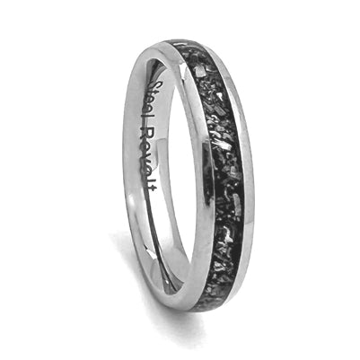 Comfort Fit 4mm Titanium Ring With an Inlay of Meteorite Pieces - Dick's Pawn Superstore